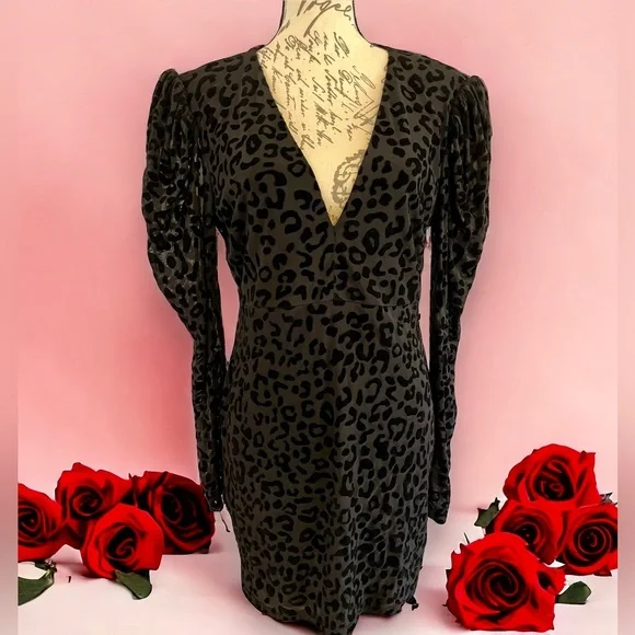 Deja Vu Black Velvet Burnout Overlay Mini Dress long sleeve evening Large EUC - Picture 9 of 16